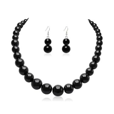 Imagem de Dcfywl731 Conjunto de colar e brinco de pérolas, joias de pérolas para mulheres, contas grossas, gargantilha, casamento, noiva, formatura, fantasia, bijuteria, meias, Miçangas, Sem Pedra Preciosa