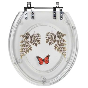 Imagem de Tampa de Privada Oval Incolor Decorada Avenca Borboleta