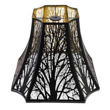 Imagem de ALUCSET Abajur octogonal, 16,2 × 33 × 10,20 cm, substituição de abajur grande preto e dourado para candeeiros de mesa e luminária de chão, abajur grande com ajuste de aranha de metal com padrão de