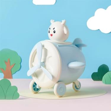 Imagem de Jaugufiy Cofrinho de avião, cofrinho de moedas, cofrinho de brinquedo, presentes para crianças a partir de 3 anos, brinquedos para crianças pequenas (azul)