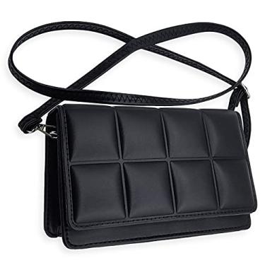 Imagem de Bolsa tiracolo pequena acolchoada feminina bolsas e carteiras de couro PU cor sólida bolsa de ombro única bolsa quadrada, Preto, 8.07*4.72*2.75