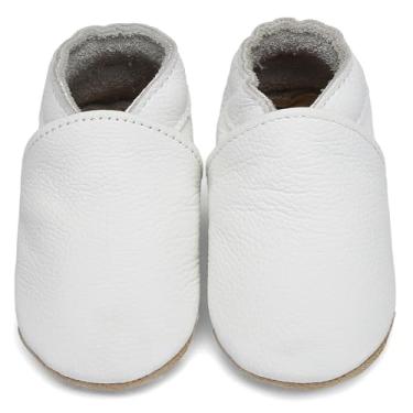 Imagem de Aijoviko Botas de couro genuíno para bebês, sola macia, sapatos de caminhada flexíveis e respiráveis para primeiros andadores, meninos e meninas, Branco, 12-18 Months Toddler