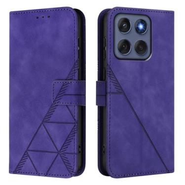 Imagem de LEMAXELERS Capa para Motorola Edge 60 Pro couro PU com [compartimentos para cartão] [suporte] [alça de pulso] [alça de pulso] proteção à prova de choque para Motorola Moto Edge 60 Pro, roxo YB2