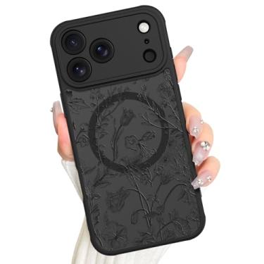 Imagem de AIGOMARA Capa magnética para iPhone 17 Pro, compatível com Magsafe linda flor preta sálvia floral padrão protetor de tela proteção de câmera fosco translúcido capa de telefone para mulheres meninas