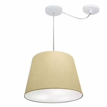 Imagem de Lustre Pendente Cone Com Desvio De Centro Vivare Md-4276 Cúpula Em Tecido 30x40cm - Bivolt Algodão-crú 127/220v