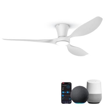 Imagem de TALOYA Ventilador de teto inteligente de 132 cm, ventilador de teto de baixo perfil com luz e controle remoto/aplicativo, montagem embutida, motor reversível silencioso para sala de estar, quarto