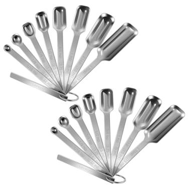 Imagem de 2 conjuntos de colheres medidoras de especiarias, conjunto de 18 colheres de medição de aço inoxidável com cabo longo, colheres de medição retangulares de metal para potes de especiarias estreitos