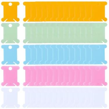 Imagem de SUNNYCLUE 200 peças de bobinas coloridas de fio dental pequeno cartão de cor mista plástico plano pequeno placas de cartão linhas de fita cabos carretéis bobinas para costura costura bordado DIY