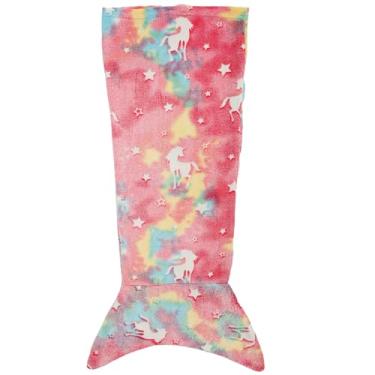 Imagem de Cobertor de cauda de sereia infantil, cobertor de sereia luminoso macio de flanela para meninas, brinquedos de sereia, cobertor de sofá macio, saco de dormir de sereia com costura dupla (estilo 4)