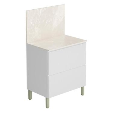 Imagem de Balcão Com Tampo Cozinha Art Com 1 Porta E 1 Gaveta Branco Ártico Travertino