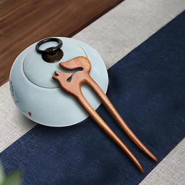 Imagem de Palitos de cabelo de madeira presilhas de cabelo de sândalo vermelho clipes de coelho estilo vintage acessórios para mulheres coque