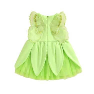 Imagem de GINEVSAL Vestido de Natal infantil para meninas, vestido de fada, sem mangas, gola quadrada, asas de borboleta, vestido de Natal, Verde, 12-18 Meses