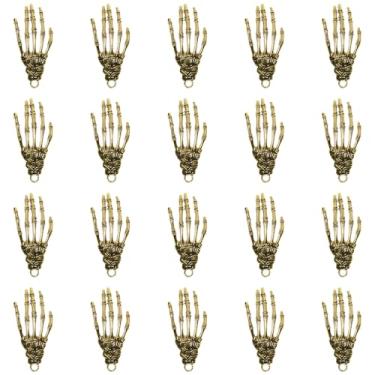 Imagem de Shapenty Acessórios de garra de mão de caveira de esqueleto de metal punk garra de osso de terror para decoração de festa de Halloween projeto de artesanato colar pingente brincos chaveiro fabricação