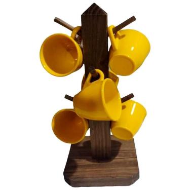 Imagem de Suporte Rústico 6 Xicaras De Café Acrílico Cristal - Amarela