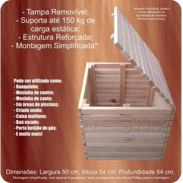 Imagem de Caixa Multiuso Em Madeira 50x54x54 cm Eucalipto NeonX, SEM PINTURA