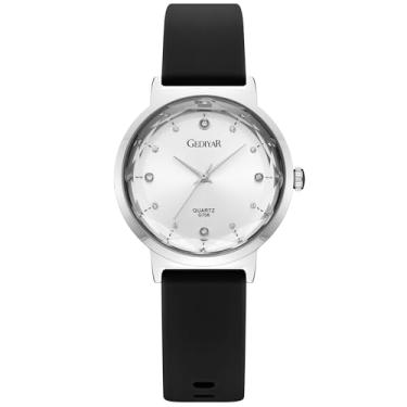 Imagem de RUYEOOK Relógio feminino de quartzo, mostrador de cristal, impermeável, pulseira de silicone, relógio de pulso esportivo analógico casual para estudantes de enfermagem, G706 - preto prateado, Casual