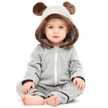 Imagem de babygoal Body para bebês, macacão infantil com capuz, macacão de lã polar macia e quente para recém-nascidos, Urso nº 1, 6-12 Meses