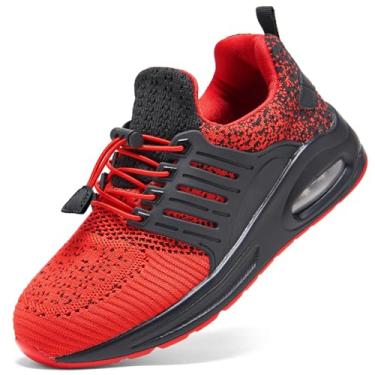 Imagem de Ugmikdo Tênis de corrida infantil para meninos, leve, respirável, sem cadarço, Vermelho, 18