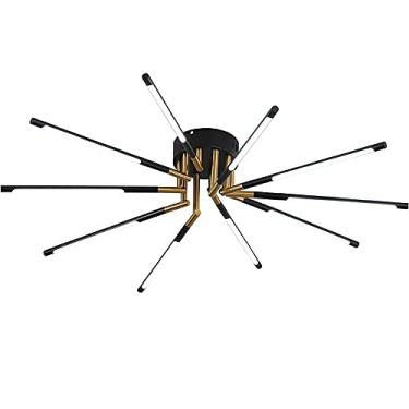 Imagem de Luminária Retro, Lustre 10 Luzes LED Luz de Teto, Lustres Modernos, Luminária de Teto Preto e Dourado Luminária de Teto Embutida, Lustres Industriais Compatível com Sala de Jantar