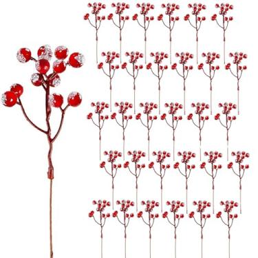 Imagem de QDZBN Pacote com 30 palhetas artificiais de 20 cm para decoração de árvore de Natal, galhos de bagas vermelhas de azevinho vermelho, enfeites de árvore de Natal, decoração de inverno