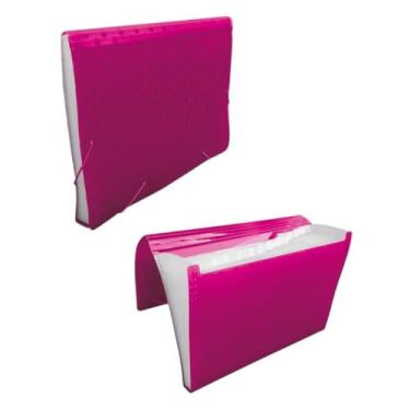 Imagem de Pasta Sanfonada A4 com 12 Divisórias em Plástico - Pasta Organizadora para Documentos Escolares e de Trabalho, Pasta com Material Impermeável - Cores a Escolher(Pink Poa)