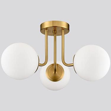 Imagem de Luminária de teto moderna escovada com globo de vidro branco, luminária semi-embutida para sala de jantar, hall de entrada, corredor, lustre elegante