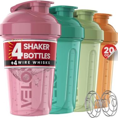 Imagem de VELOMIX - Pacote com 4 - Frascos coqueteleiros de proteína de 590 ml para misturas de proteína, copos coqueteleiros para shakes de proteína, pacote pequeno de garrafa coqueteleira, shakers para shakes