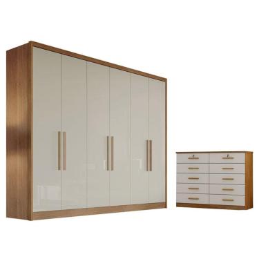 Imagem de Guarda Roupa Casal New Messina e Gaveteiro Milão com Chave Cumaru 25 Fendi - Novo Horizonte