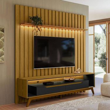Imagem de Rack com Painel para TV Até 70 Polegadas London 2 Portas 1 Prateleira Cedro/Preto - Olivar Móveis