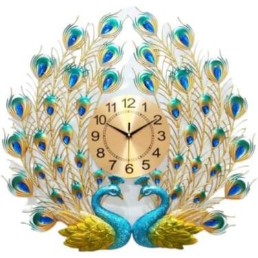 Imagem de WYUYIWH Relógio de parede arte moderna relógio de parede metal pavão decoração de parede, arte relógio de parede de ferro, escultura de parede de pavão decoração para decoração de parede de quarto de