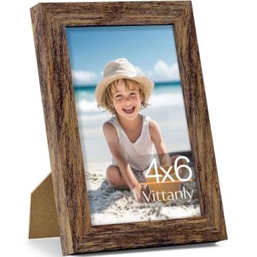 Imagem de Vittanly Porta-retrato 10 x 15 cm, feito de madeira maciça e acrílico inquebrável, moldura de madeira para montagem na parede ou exibição de mesa, moldura para decoração de casa com suporte, marrom