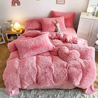 Imagem de Conjunto de capa de edredom felpudo de pele sintética, conjunto de cama ultra macio, conjunto de capa de edredom com 4 peças de capa de edredom espessa e mantém quente - verde claro Queen 200 x 230 cm