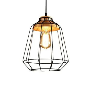 Imagem de YQSLQZZ Lustre preto, luminária pendente de gaiola industrial vintage, iluminação decorativa acima da mesa de jantar, luzes de teto suspensas, altura ajustável, para corredor, sala de jantar, cozinha