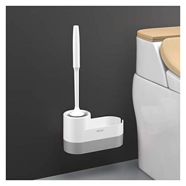 Imagem de Escova para vaso sanitário, limpeza de 360 graus, escova de vaso sanitário, cabo longo, cabelo macio, montagem na parede, kit de limpeza de vaso sanitário e suporte (cor: caneca Bigblue) (cinza)