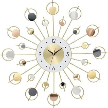 Imagem de WYUYIWH Relógio de parede, arte moderna, relógio de parede decorativo, relógio de metal grande operado por bateria para sala de estar, quarto, decoração de quarto de crianças, relógio de decoração de