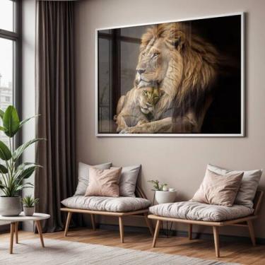 Imagem de Quadro com Moldura e Acrilico Cristal Vidro Sala Quarto Leão Leoa Famí