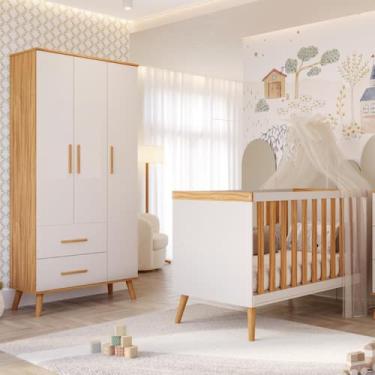 Imagem de Quarto Bebê Completo Berço Americano Guarda Roupas 3 Portas100% MDF Pé