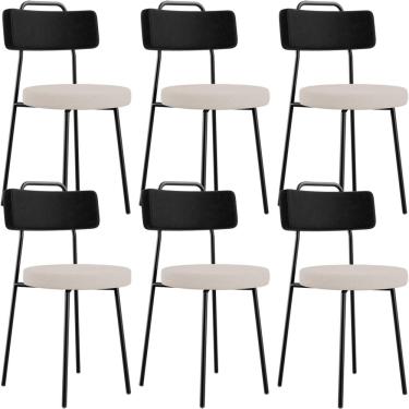 Imagem de Kit 06 Cadeiras Decorativa Estofada Sala De Jantar Barcelona L02 Couríssimo Preto Linho Bege - Lyam