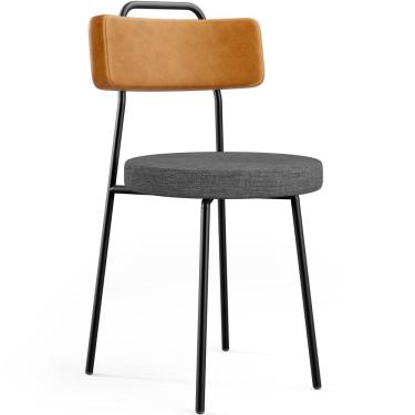 Imagem de Cadeira Decorativa Estofada Sala Jantar Barcelona L02 Couríssimo Whisky Linho Cinza Escuro - Lyam