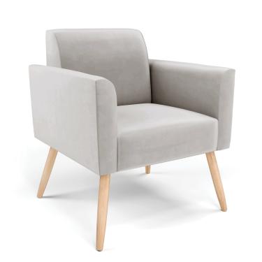 Imagem de Poltrona Pés Palito Natural Marisa Veludo Cinza D03 - D'Rossi