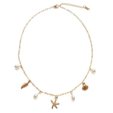 Imagem de Rumgey Colar com pingente para mulheres - Colar de praia dourado delicado colares de concha fofos acessório de praia pingente de estrela do mar joias de verão, Aço inoxidável, Sem Pedra Preciosa
