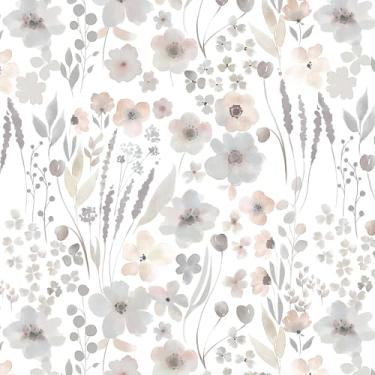 Imagem de Yasinet Papel de parede floral boho papel de parede vintage moderno papel de contato para quarto de meninas papel de parede removível para armários vinil autoadesivo 43,9 cm x 1,000 cm