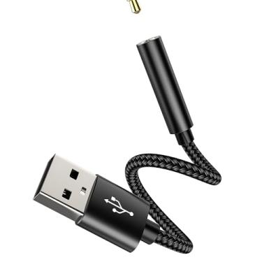 Imagem de WASRUYI Adaptador de áudio fêmea para USB macho de 3,5 mm, conversor de conector de fone de ouvido auxiliar DAC, conector de cabo de microfone estéreo digital, interface USB-A para PC, computador