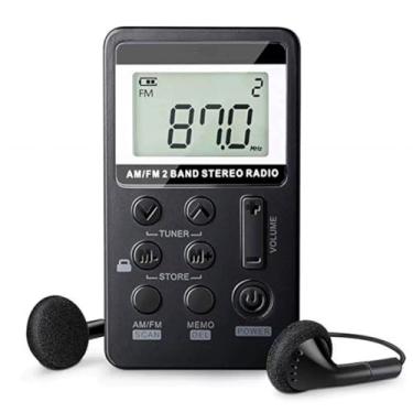 Imagem de Mini Rádio Digital Am/fm Estéreo Portátil Com Fone De Ouvido (Preto)