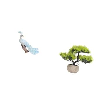 Imagem de Fenteer Escultura de Bonsai de Pavão, árvore de Pavão Artificial, Ornamento Decorativo de Jardim, Artesanato, Estatueta de Vegetação, Estátua de Planta Falsa