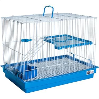 Imagem de Gaiola para Coelho e Porquinho da Índia com 2 Andares Azul com Bandeja Removível