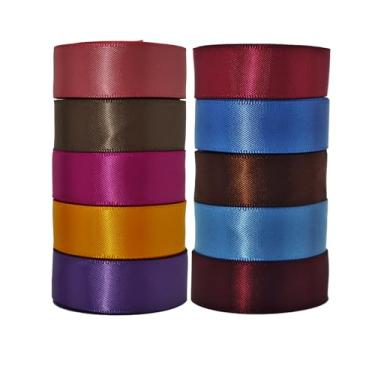 Imagem de Fita 5/8, 10 cores vintage, conjunto de fitas de cetim de 50 metros, dupla face, 5 metros cada para artesanato DIY, embrulho de presente, buquê de flores, laço, cabelo, casamento, decorações de festa