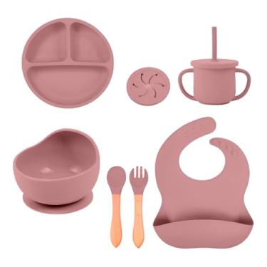 Imagem de Combo Silicone Alimentação Infantil Rosa Life NT-28 – Conjunto com Prato, Tigela, Caneca, Talheres de Silicone, Babador para Bebê – Seguro, Livre de BPA e Prático de Limpar