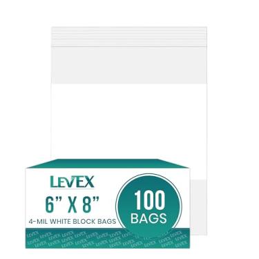 Imagem de Levex - 15,2 cm x 20,3 cm (100 unidades) 4 Mil Sacos de plástico de plástico com zíper recarregável e bloco branco com zíper selável para viagem, armazenamento, embalagem e envio