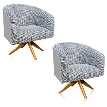 Imagem de Kit 02 Poltrona Giratória Stella Linho A72 com Corino Base Madeira - D`Rossi